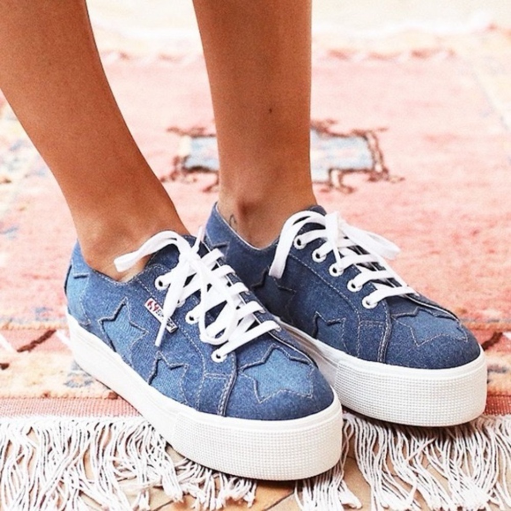 SUPERGA x Lizzy Rare Denim Patch Star Platform Sneaker Blue Denim 8